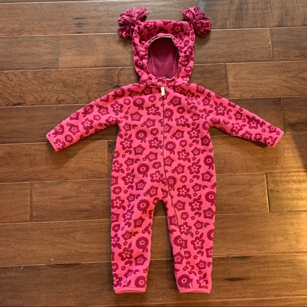 REI infant pink jacquard fleece suit